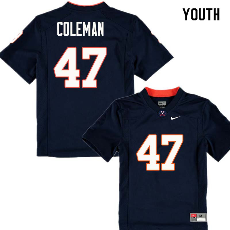 Youth #47 Lester Coleman Virginia Cavaliers College Football Jerseys Sale-Navy - Click Image to Close
